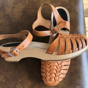 Swedish Hasbeens Huarache Wooden Leather Clogs